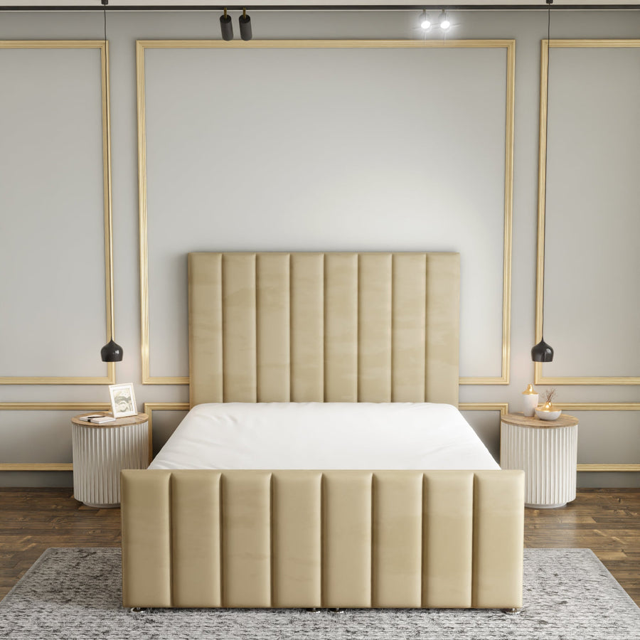 Amelia Lines Ottoman Storage Divan Bed Set With Footboard - Mink Plush