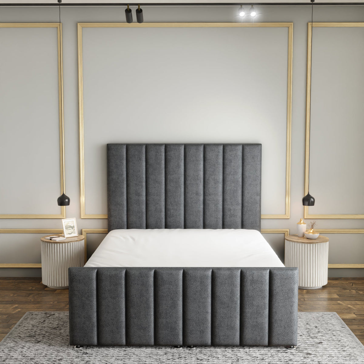Amelia Lines Ottoman Storage Divan Bed Set With Footboard - Grey Naples