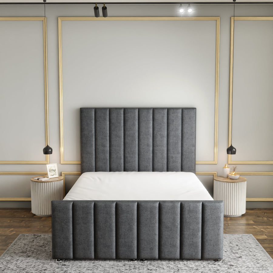 Amelia Lines Ottoman Storage Divan Bed Set With Footboard - Grey Naples