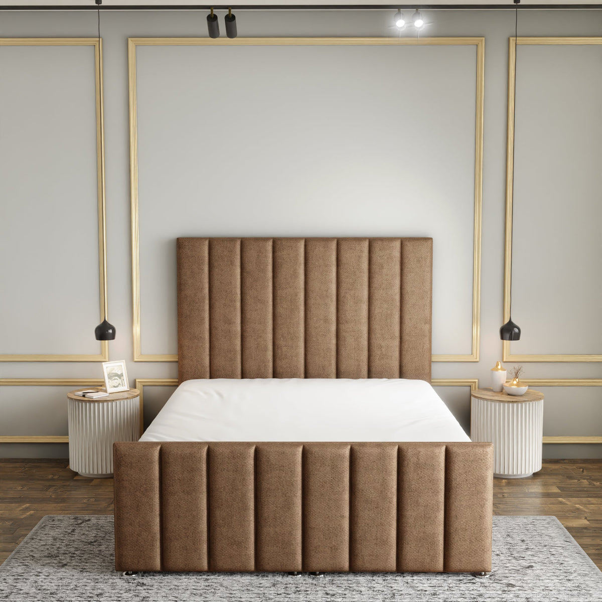 Amelia Lines Ottoman Storage Divan Bed Set With Footboard - Mink Beige Naples