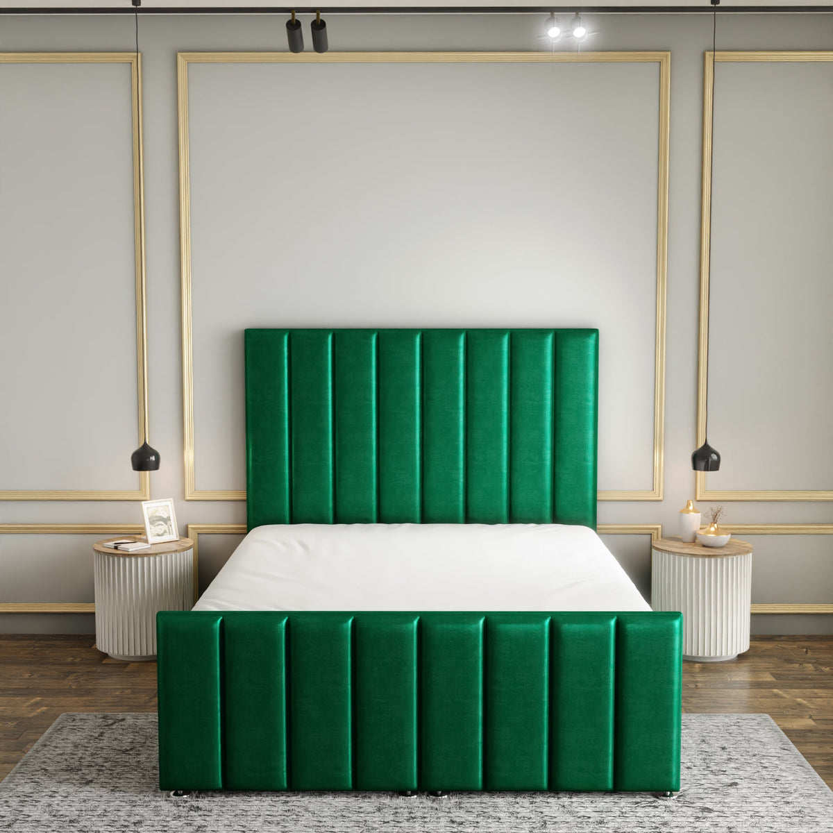 Amelia Lines Ottoman Storage Divan Bed Set With Footboard - Emerald Coniston