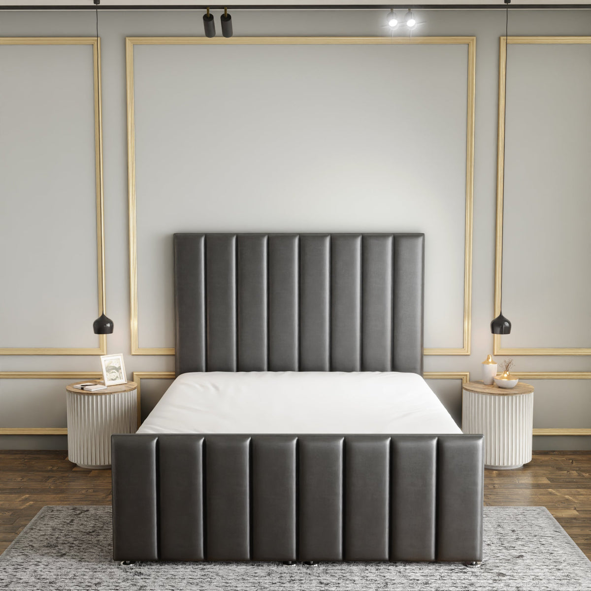 Amelia Lines Ottoman Storage Divan Bed Set With Footboard - Grey Coniston