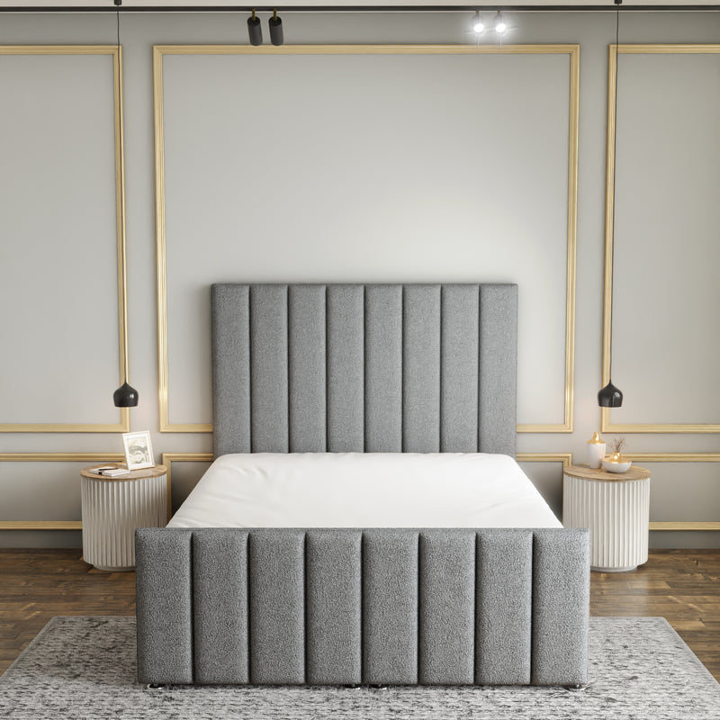 Amelia Lines Ottoman Storage Divan Bed Set With Footboard - Grey Teddy