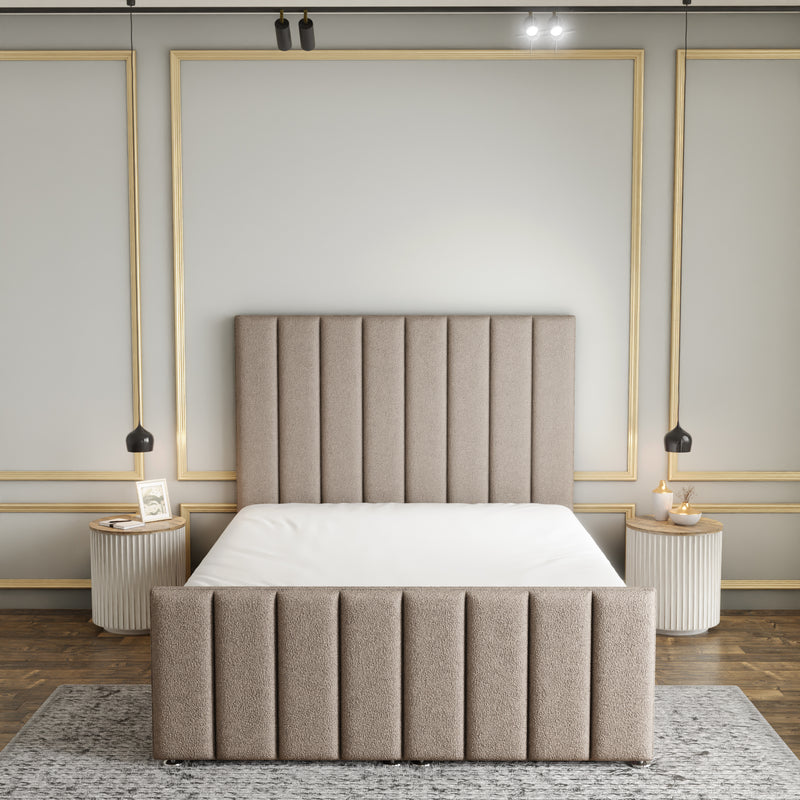 Amelia Lines Ottoman Storage Divan Bed Set With Footboard - Mink Teddy