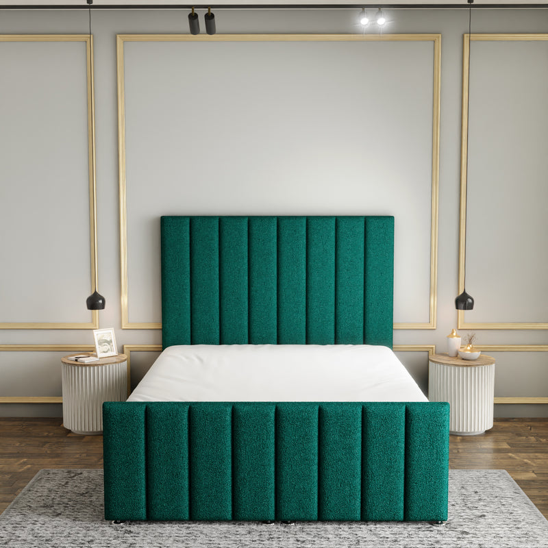 Amelia Lines Ottoman Storage Divan Bed Set With Footboard - Emerald Teddy