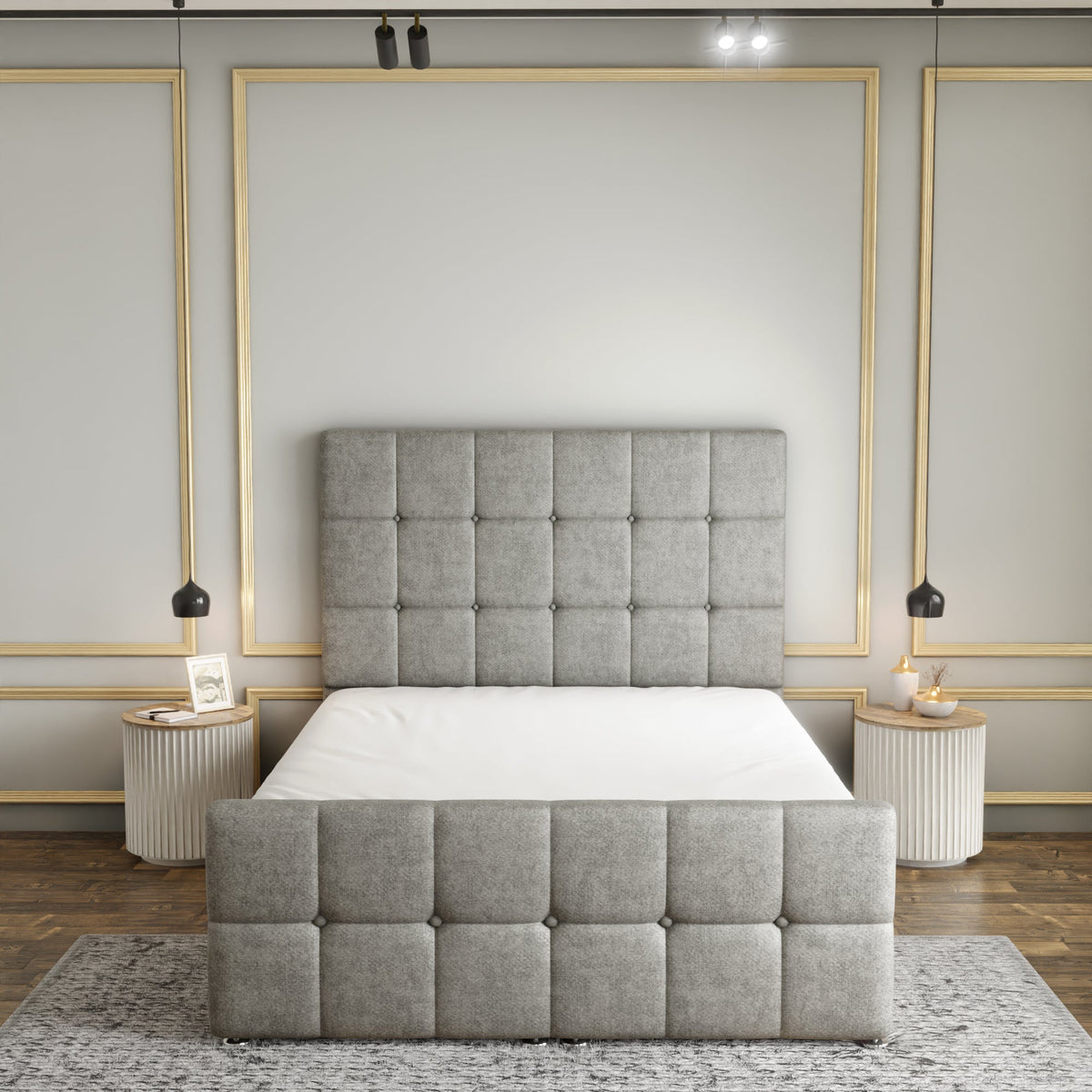 Ayra Cube Ottoman Storage Divan Bed Set With Footboard - Silver Naples