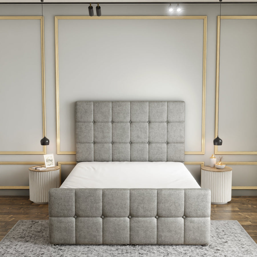 Ayra Cube Ottoman Storage Divan Bed Set With Footboard - Silver Naples