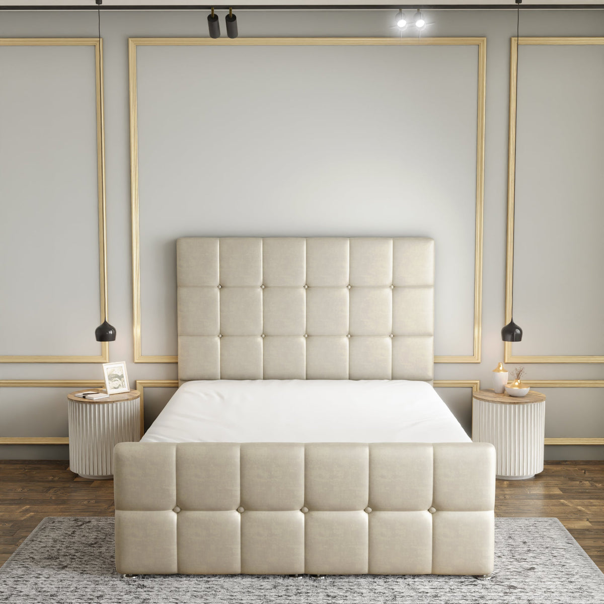 Ayra Cube Ottoman Storage Divan Bed Set With Footboard - Cream Coniston