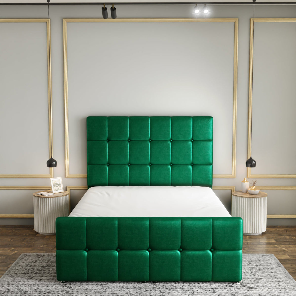 Ayra Cube Ottoman Storage Divan Bed Set With Footboard - Emerald Coniston