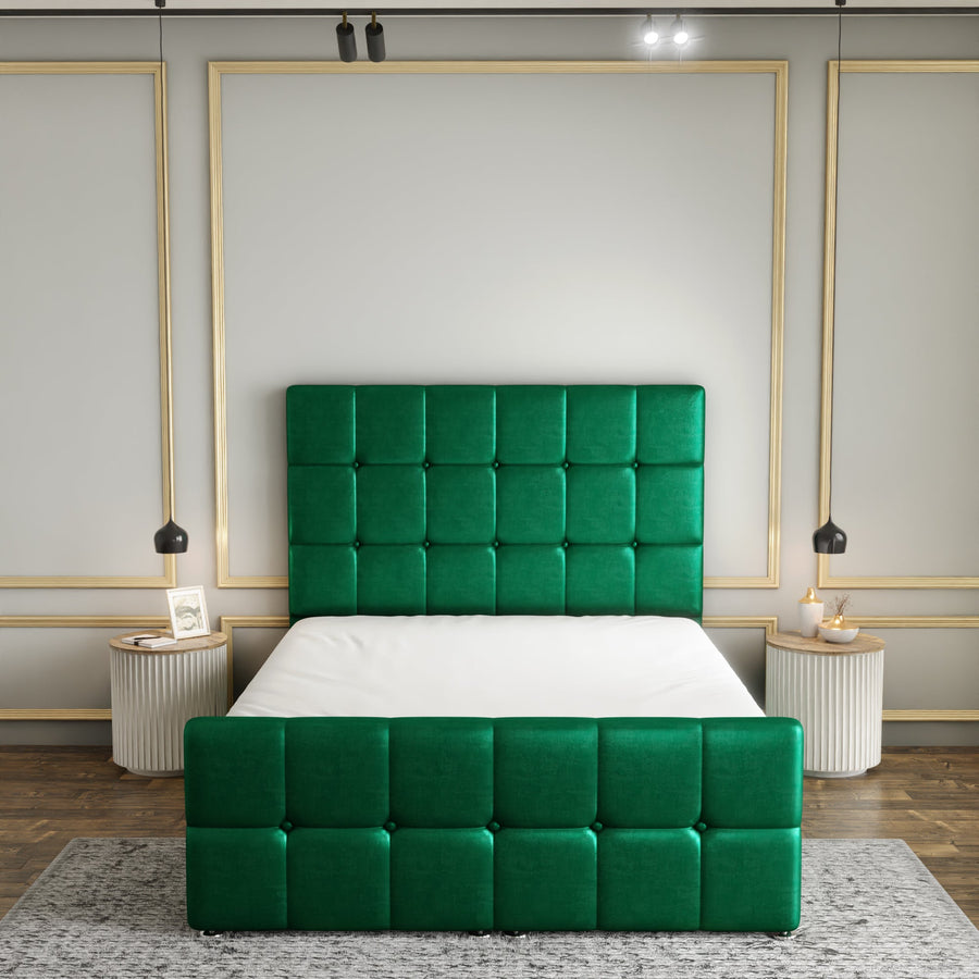 Ayra Cube Ottoman Storage Divan Bed Set With Footboard - Emerald Coniston