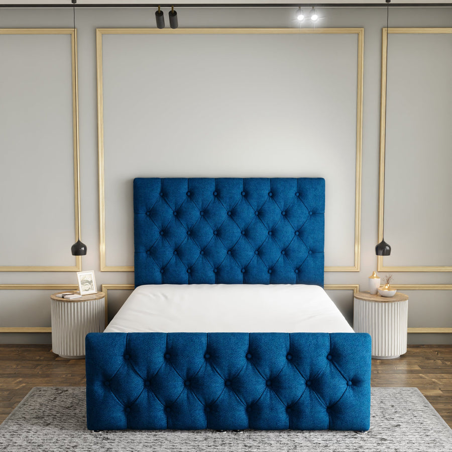 Lara Chesterfield Ottoman Storage Divan Bed Set With Footboard - Blue Naples