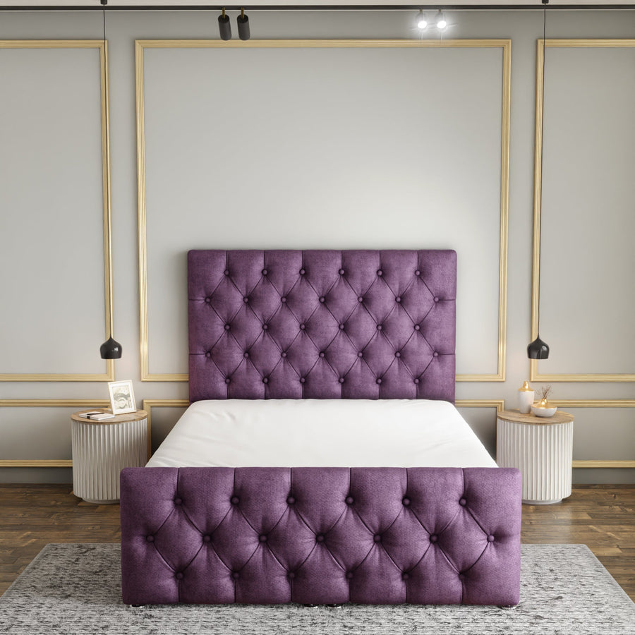 Lara Chesterfield Ottoman Storage Divan Bed Set With Footboard - Lilac Naples
