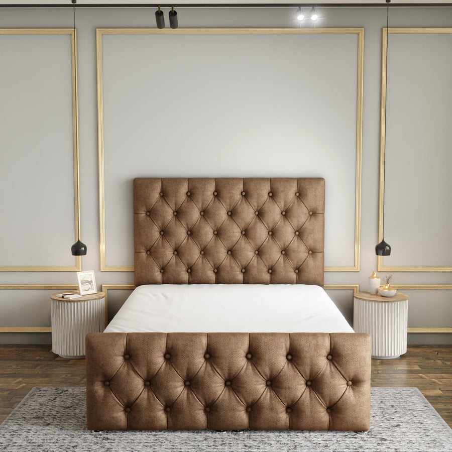 Lara Chesterfield Ottoman Storage Divan Bed Set With Footboard - Mink Beige Naples