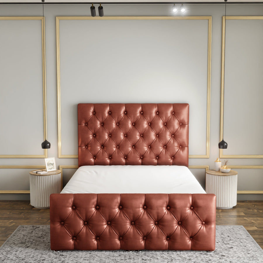 Lara Chesterfield Ottoman Storage Divan Bed Set With Footboard - Claret Coniston