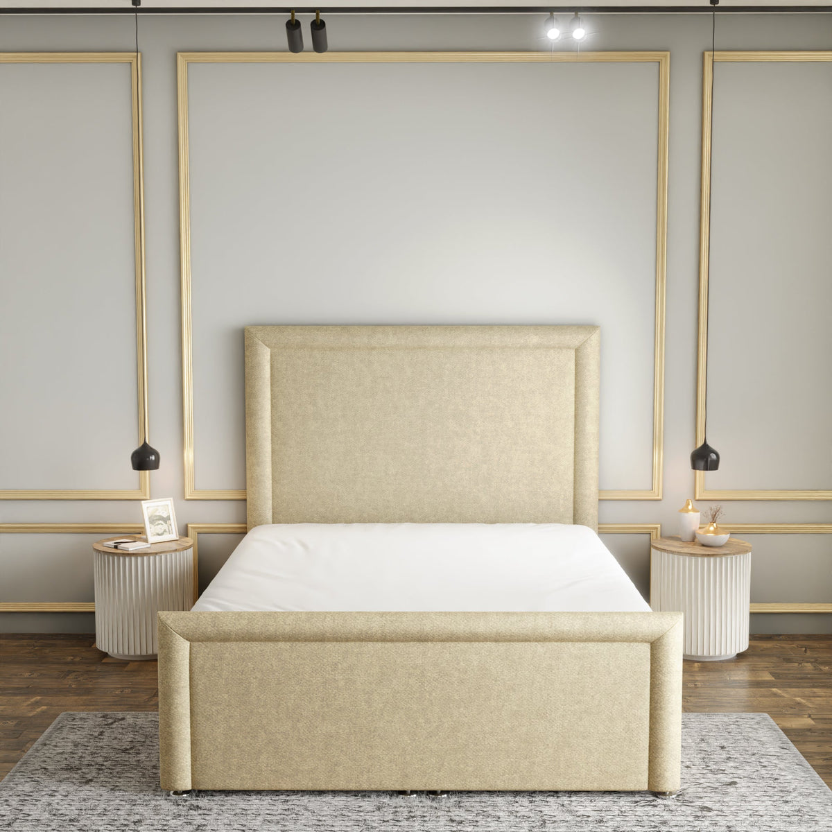 Ivy Bumper Border Ottoman Storage Divan Bed Set With Footboard - Cream Naples