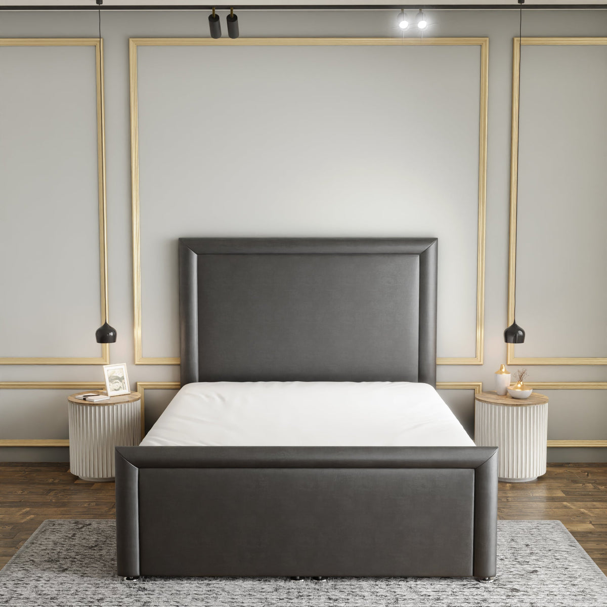 Ivy Bumper Border Ottoman Storage Divan Bed Set With Footboard - Grey Coniston