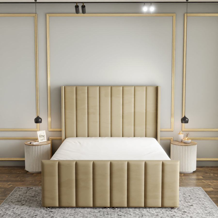 Amelia Lines Wingback Ottoman Storage Divan Bed Set With Footboard - Mink Plush