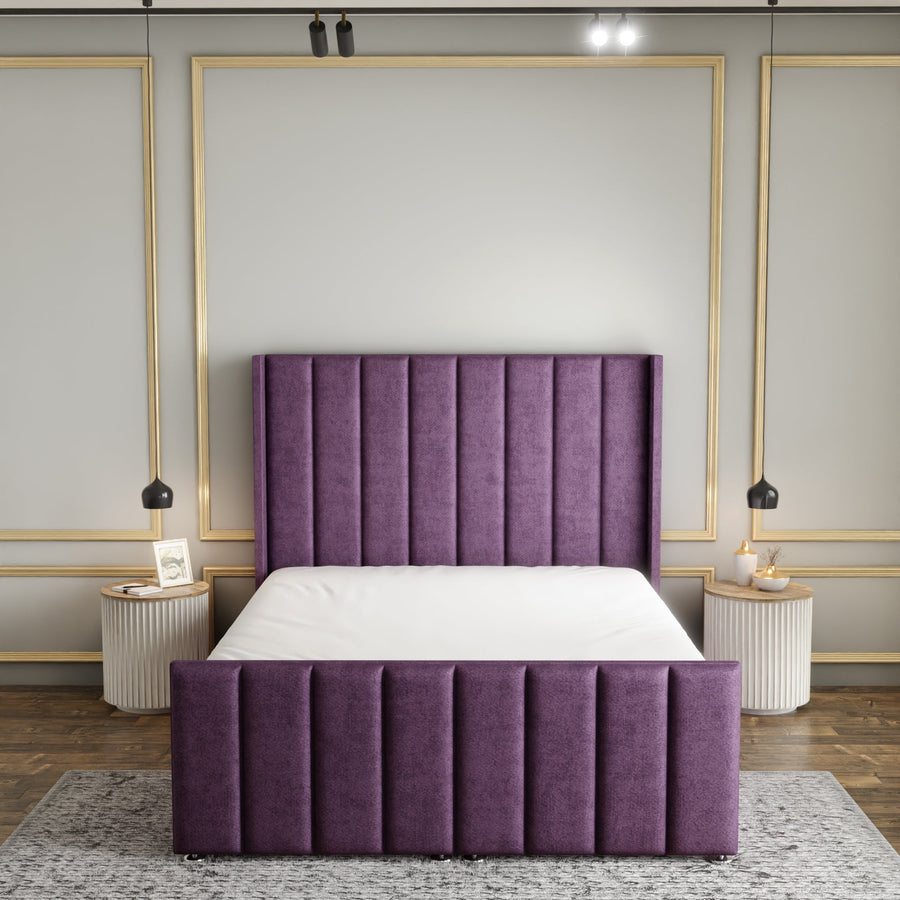 Amelia Lines Wingback Ottoman Storage Divan Bed Set With Footboard - Lilac Naples