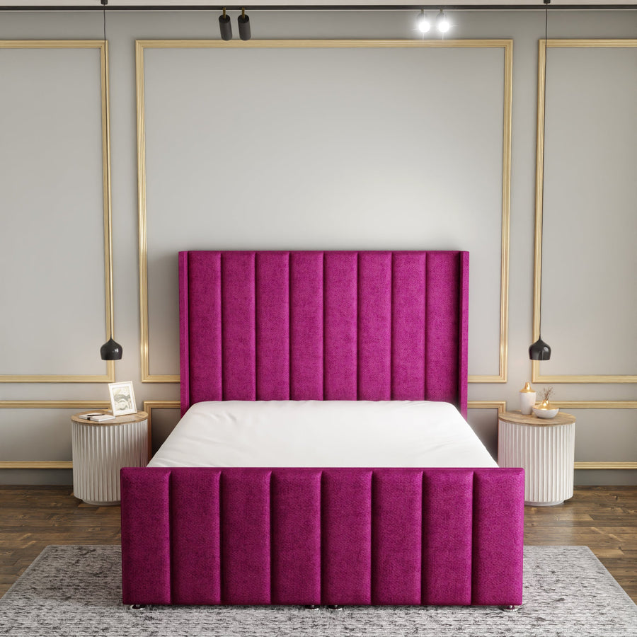 Amelia Lines Wingback Ottoman Storage Divan Bed Set With Footboard - Pink Naples