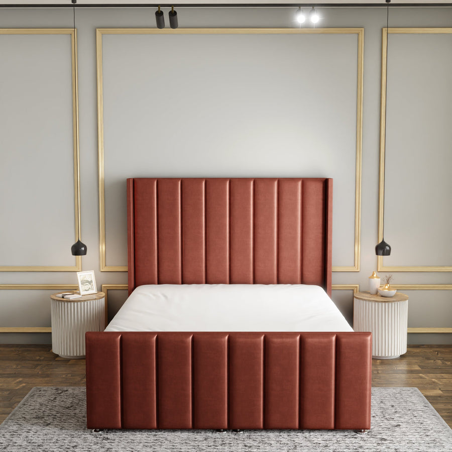Amelia Lines Wingback Ottoman Storage Divan Bed Set With Footboard - Claret Coniston