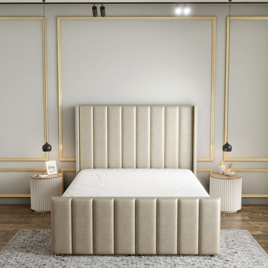 Amelia Lines Wingback Ottoman Storage Divan Bed Set With Footboard - Cream Coniston