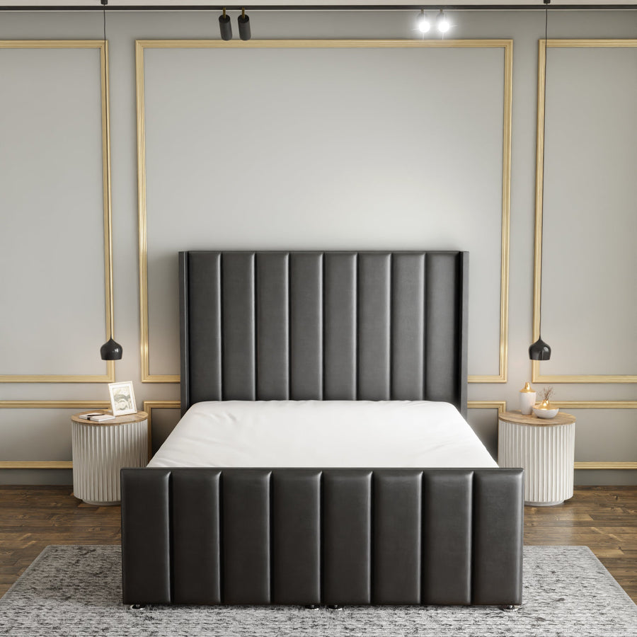 Amelia Lines Wingback Ottoman Storage Divan Bed Set With Footboard - Grey Coniston