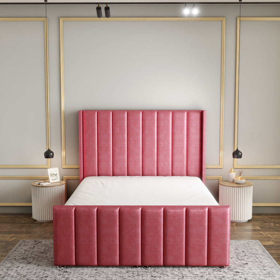 Amelia Lines Wingback Ottoman Storage Divan Bed Set With Footboard - Pink Coniston
