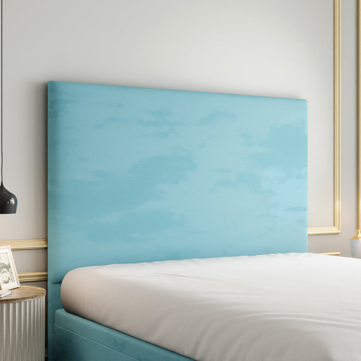 Maya Plain Ottoman Storage Divan Bed Set With Footboard - Ice Blue Plush