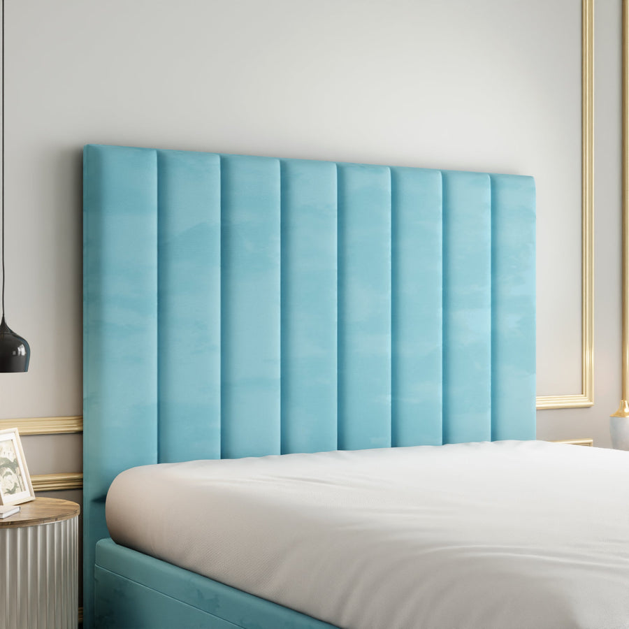 Amelia Lines Ottoman Storage Divan Bed Set With Footboard - Ice Blue Plush