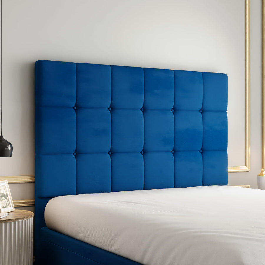 Ayra Cube Ottoman Storage Divan Bed Set With Footboard - Blue Plush