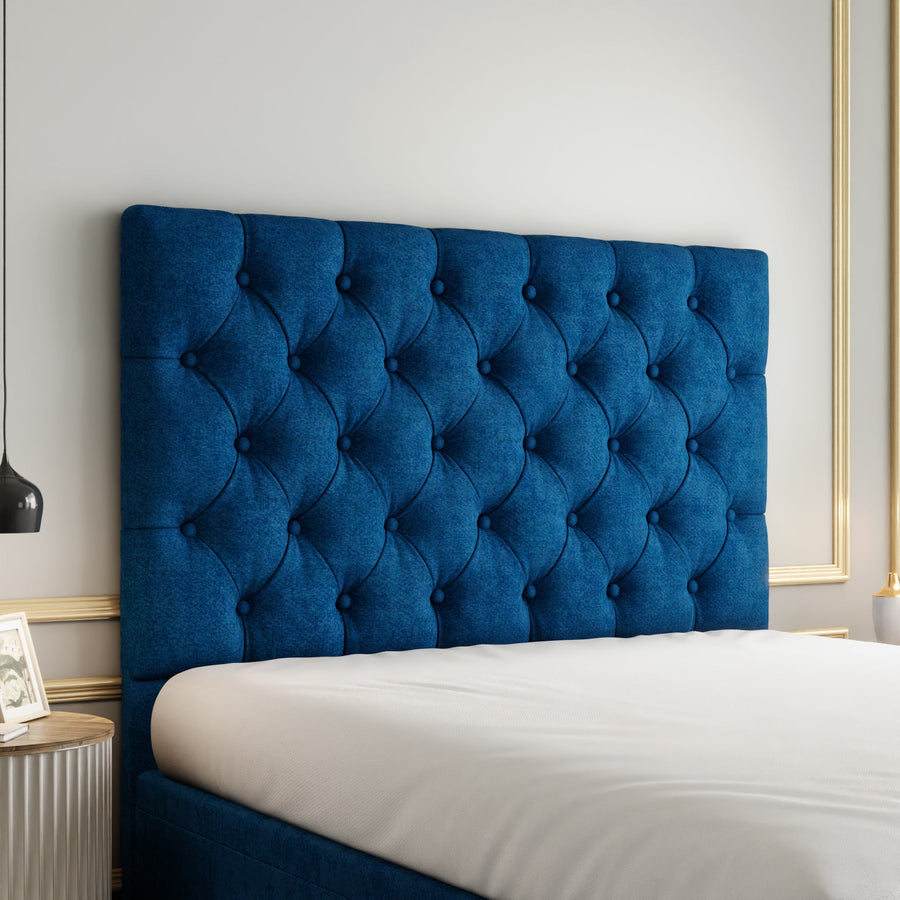 Lara Chesterfield Ottoman Storage Divan Bed Set With Footboard - Blue Naples
