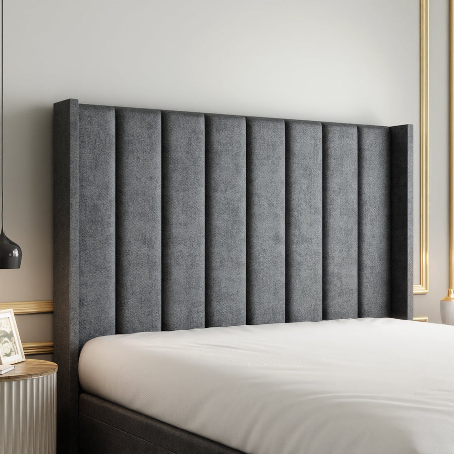 Amelia Lines Wingback Ottoman Storage Divan Bed Set With Footboard - Grey Naples