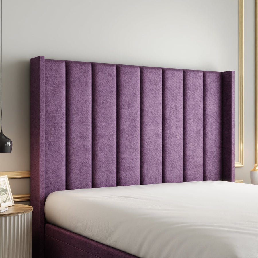Amelia Lines Wingback Ottoman Storage Divan Bed Set With Footboard - Lilac Naples