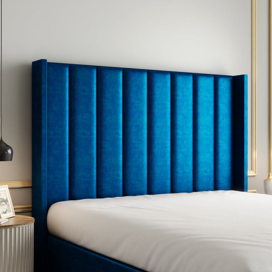 Amelia Lines Wingback Ottoman Storage Divan Bed Set With Footboard - Blue Coniston