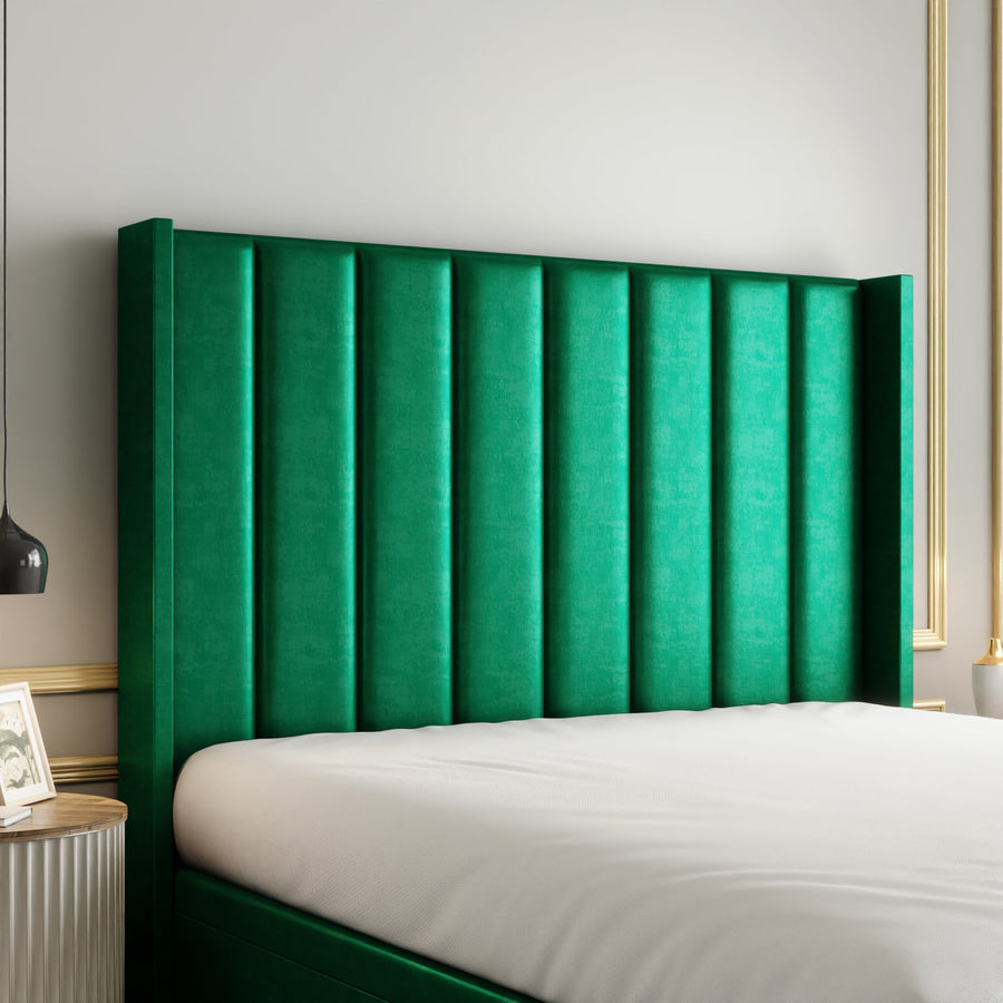 Amelia Lines Wingback Ottoman Storage Divan Bed Set With Footboard - Emerald Coniston