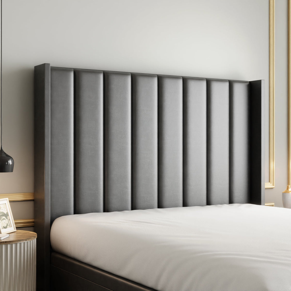 Amelia Lines Wingback Ottoman Storage Divan Bed Set With Footboard - Grey Coniston