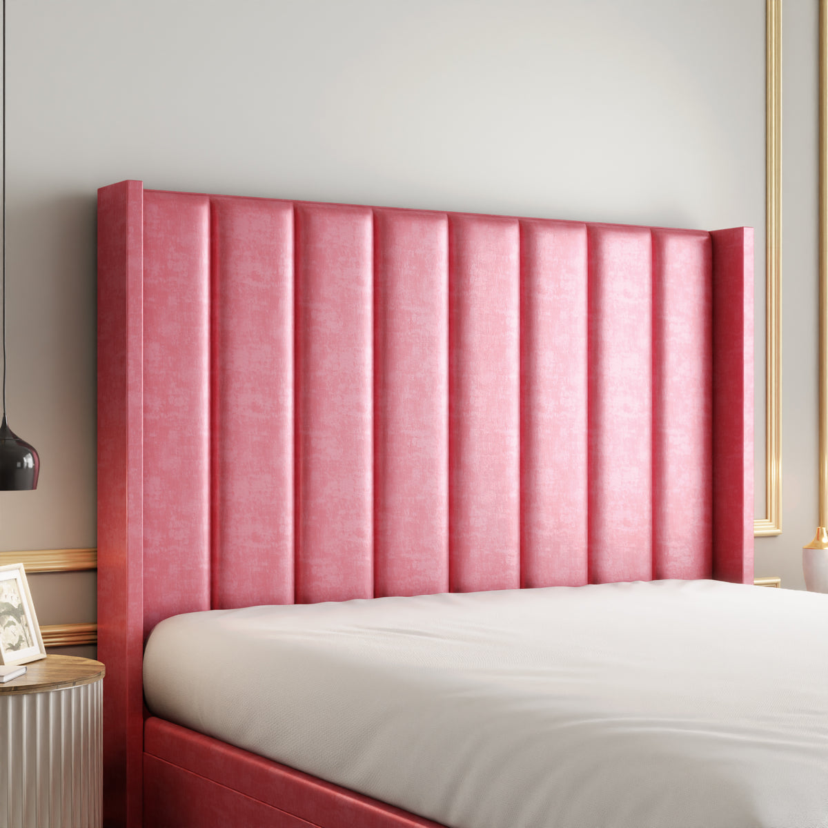 Amelia Lines Wingback Ottoman Storage Divan Bed Set With Footboard - Pink Coniston