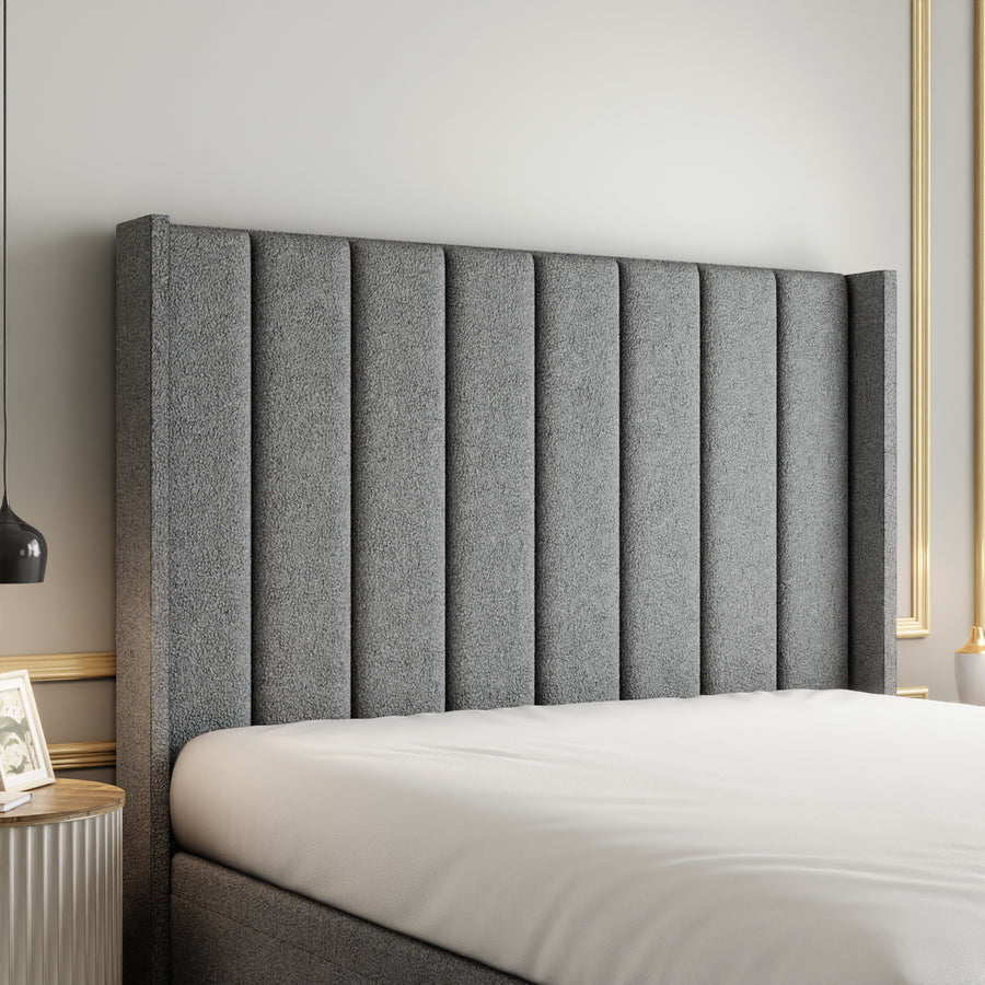 Amelia Lines Wingback Ottoman Storage Divan Bed Set With Footboard - Grey Teddy