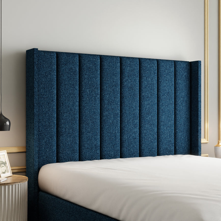 Amelia Lines Wingback Ottoman Storage Divan Bed Set With Footboard - Blue Teddy