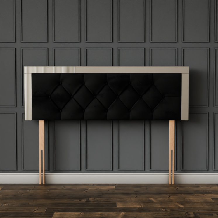 Bella Mirror Headboard - Black Plush