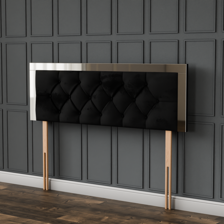 Bella Mirror Headboard - Black Plush