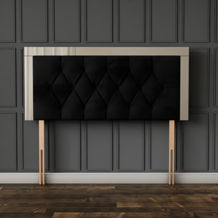 Bella Mirror Headboard - Black Plush