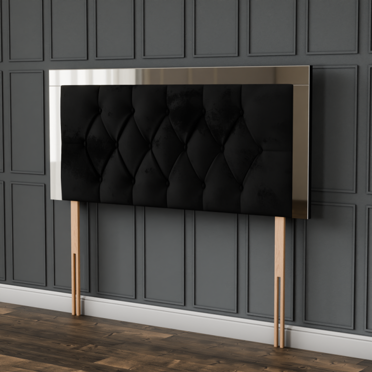 Bella Mirror Headboard - Black Plush