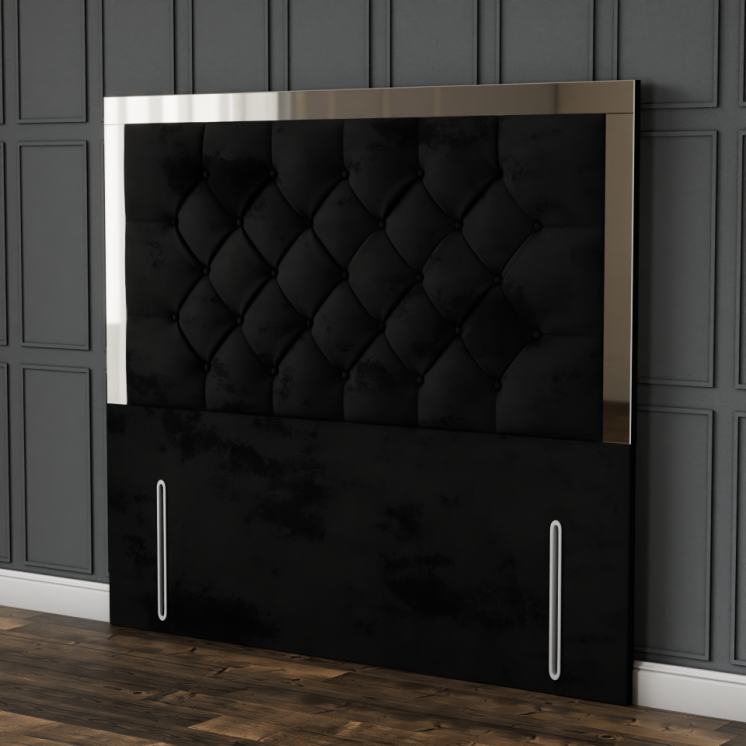 Bella Mirror Headboard - Black Plush