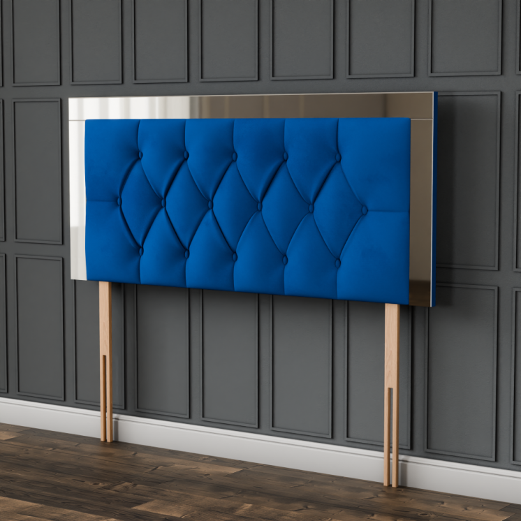 Bella Mirror Headboard - Blue Plush