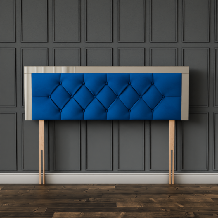 Bella Mirror Headboard - Blue Plush