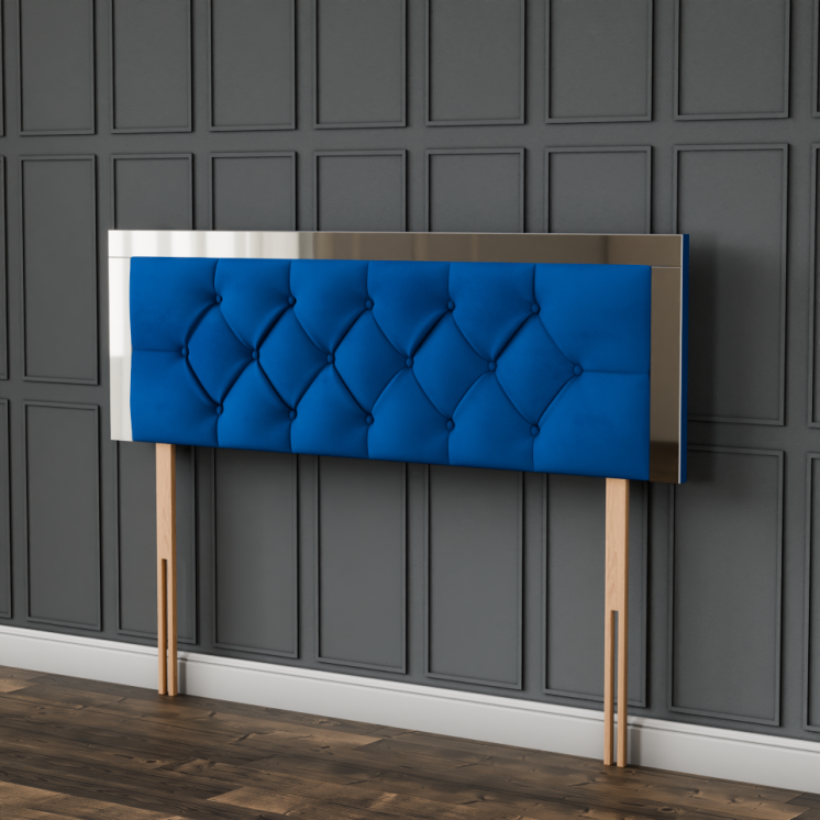 Bella Mirror Headboard - Blue Plush