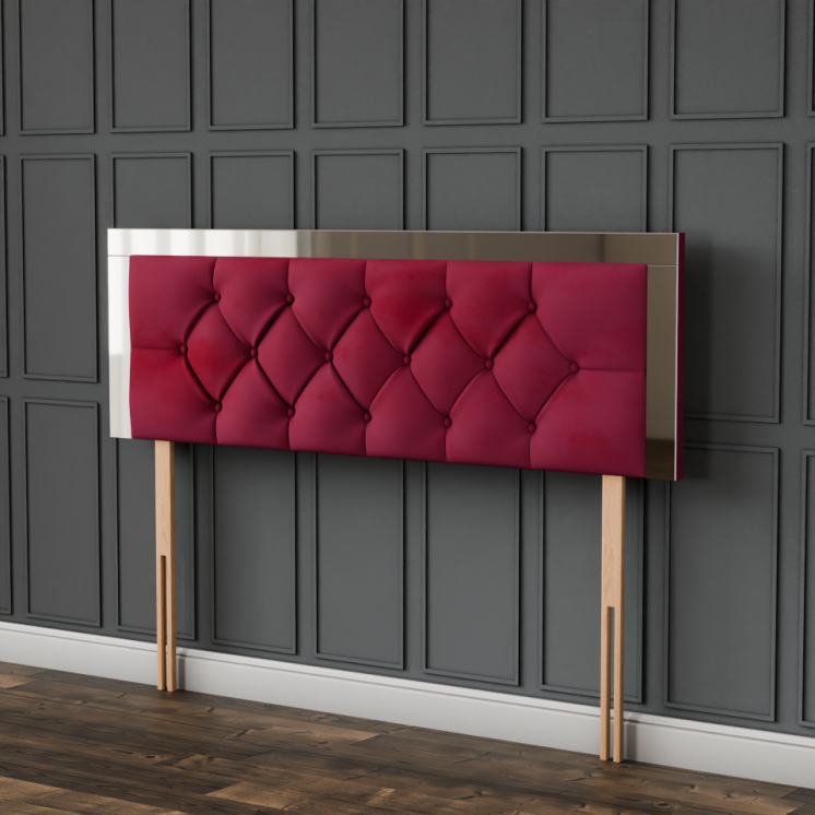 Bella Mirror Headboard - Burgundy Plush